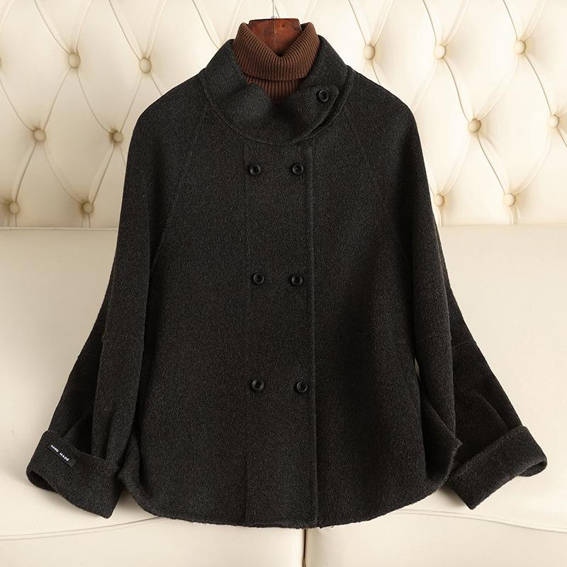 

Двустороннее кашемировое пальто женское осеннее новое высококлассное темпераментное верблюжье шерстяное маленькое шерстяное пальто L чёрный