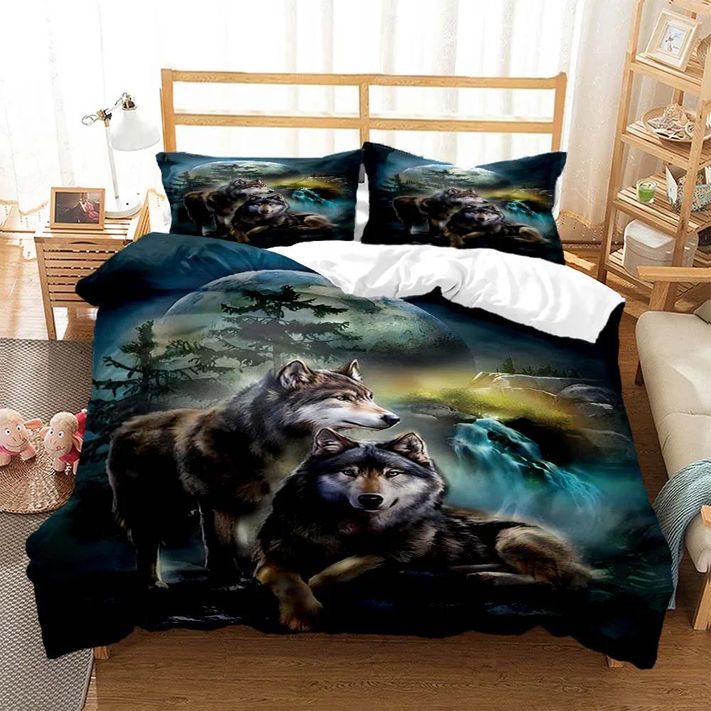 Wolf Digitaldruck Polyester Bettwäschesets Kind Kinder Bezüge Jungen Bettwäscheset für Teenager Bettwäscheset Bettdecke