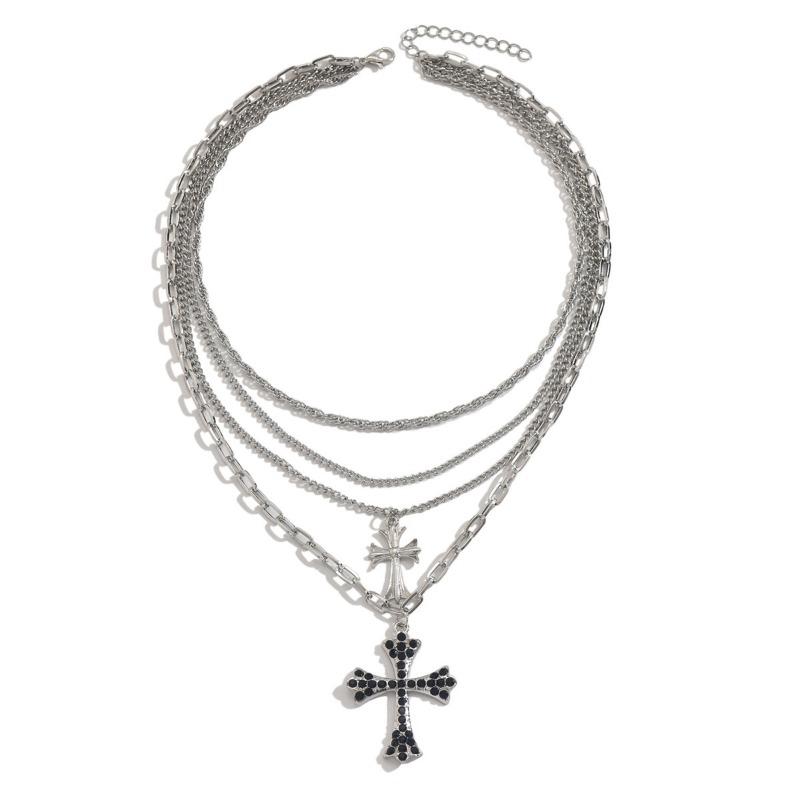 Hip-hop Necklace Jewelry Multi-layered Wearing Cross Pendant Necklace Female High-end Collarbone Chain