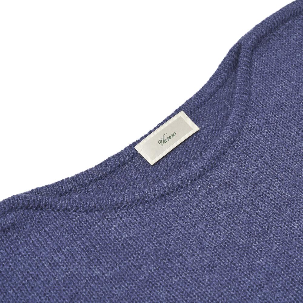 VERNO [Casual] Alpaca Piping Crew-Neck Knit Blue