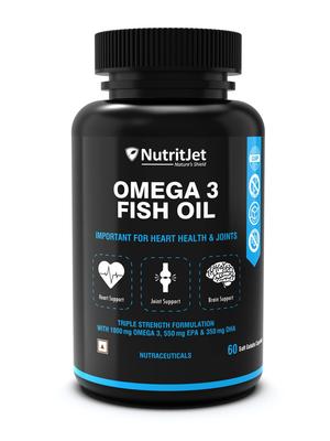 NutritJet Omega 3 Fish Oil 1000mg High Strength with 550 Mg EPA and 350 Mg DHA for Healthy Heart, Joint Care, Better Skin & Bones Health - 60 So