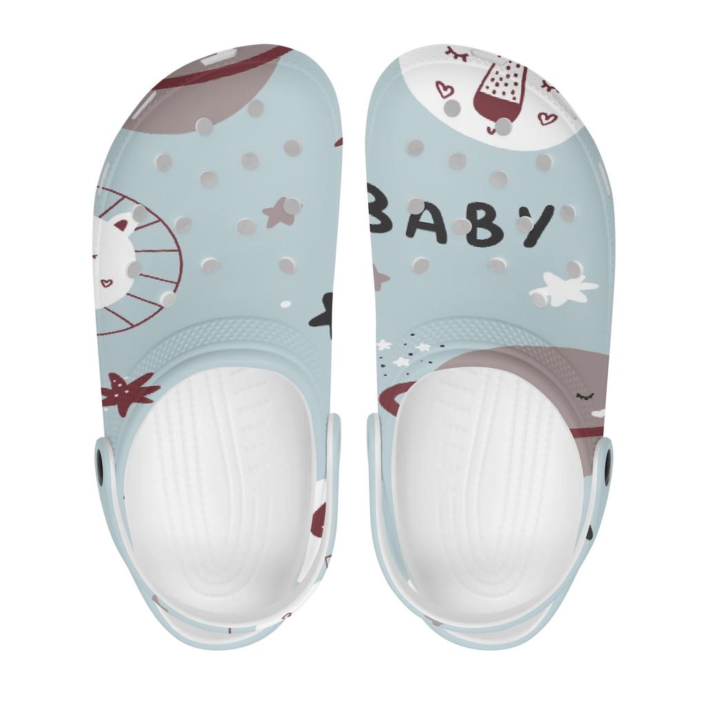 White Printed EVA Clogs for Women Men Breathable Lightweight Slip On Casual Footwear Soft Sole Summer Sandals Daily Walking