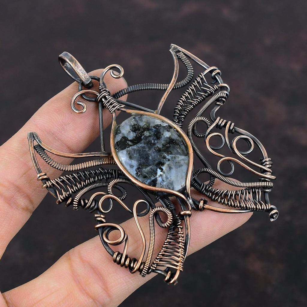 Larvikite Pendant Copper Wire Wrapped Pendant Larvikite Butterfly Jewelry Handmade Elegant Pendant Gemstone Copper Jewelry Pendant For Women