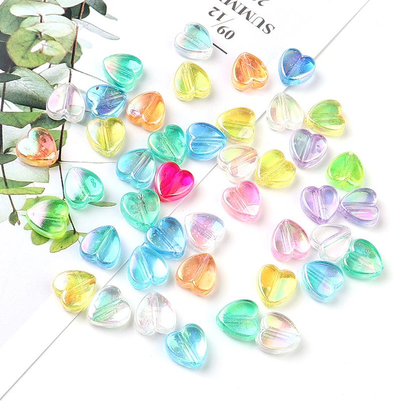 200pcs 8x9mm Acrylic Heart Beads Candy Color Loose Spacer Beads For Jewelry Making DIY Bracelets Necklace Keychain Accessories