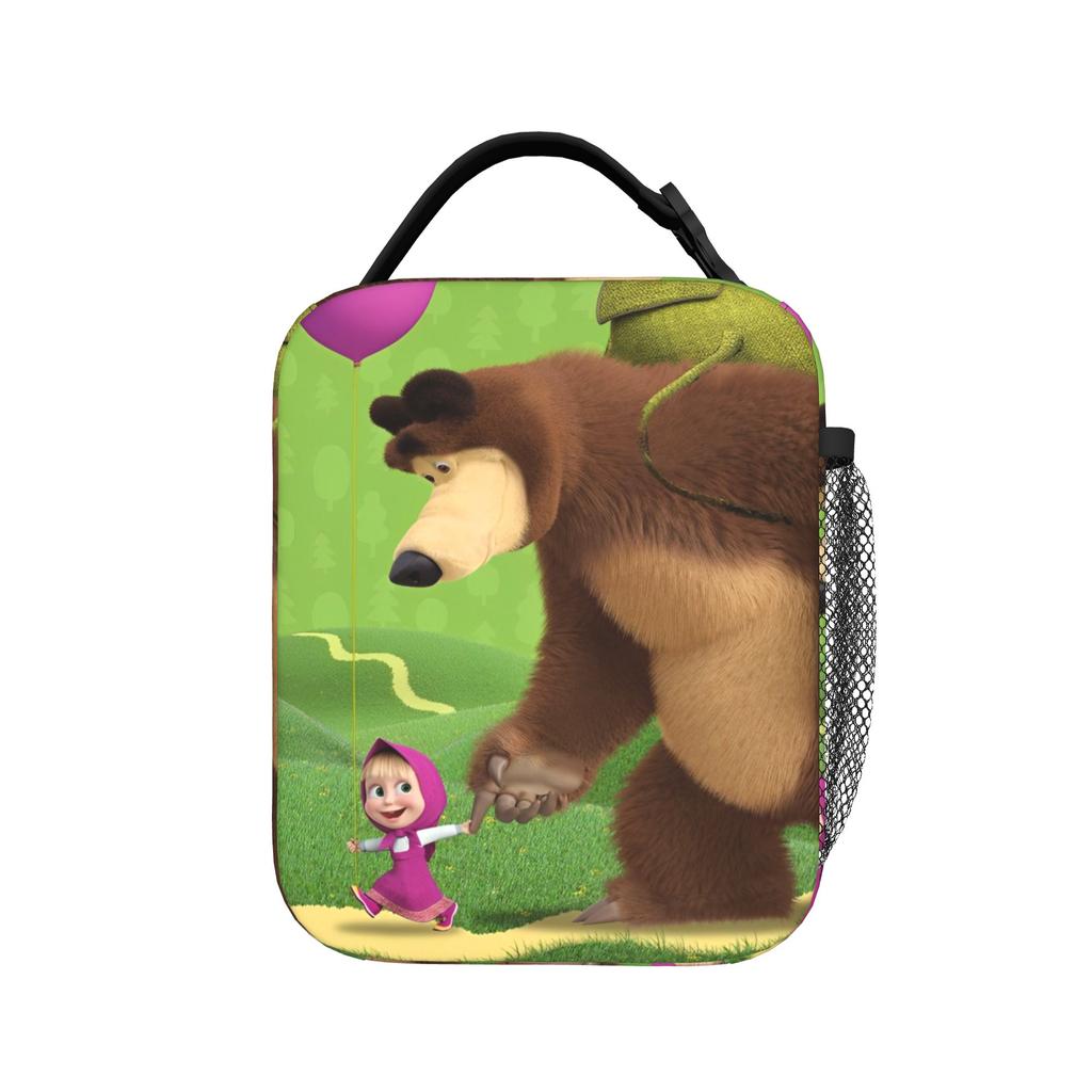 Kawaii M-Masha and Bear Insulated Lunch Bag Portable Lunch Container Thermal Bag Tote Lunch Box Work Travel Men Women