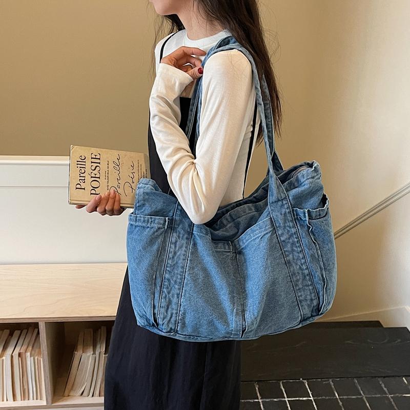 Borsa Tote in Denim Borsa a Spalla da Donna Borsa a Mano di Grande Capacità