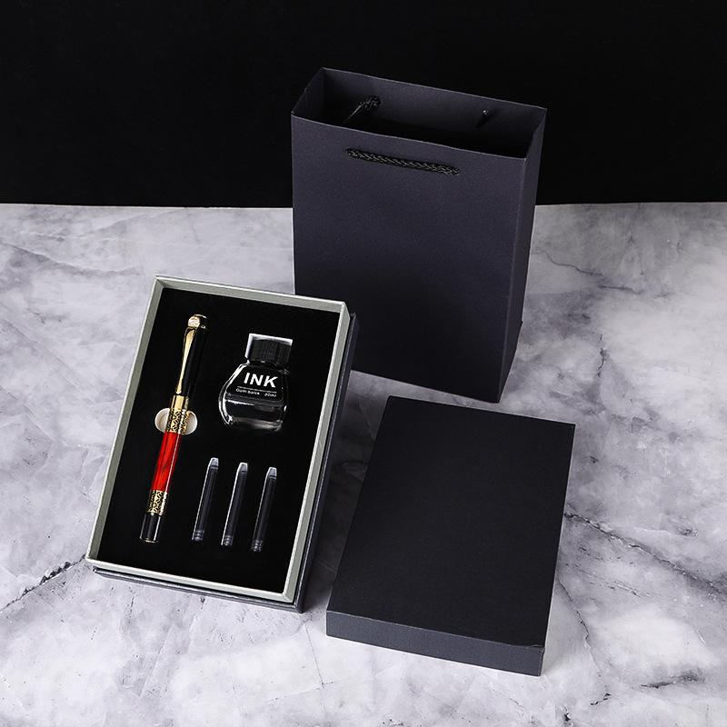 Ink Ink Bag Dual-purpose Teacher and Student Wood Grain Pen Gift Box Business Gifts School Metal Pen Commemorative Set