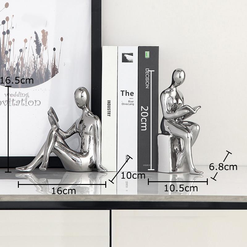 Leser Charakter Keramikstatue 2 Stück Bibliotheksregale Buchstütze Kreatives Handwerk Ornament Figuren Skulptur Raum Ästhetische Dekoration