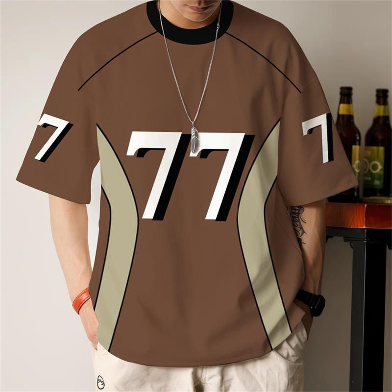 Simple Men's T-Shirt 77 Printed Short Sleeve T-Shirt For Men Summer Daily Casual Top Loose Breathable Tees New Man Clothing