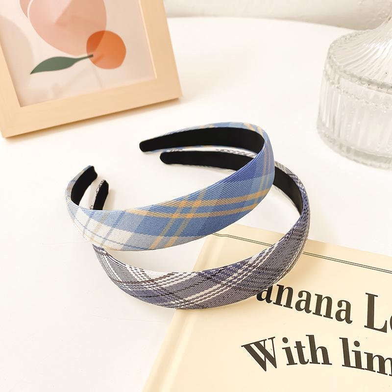 2 Stück/Set 2 cm dünner karierter Stoff-Haarreif für Frauen Mädchen tägliche Presse Haaraccessoires Koreanische JK Studentenuniform Kopfbedeckungen