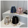 Chain Tassel Denim Crossbody Bag Handbag Cloth Shoulder Bag Elegant Denim Bucket Bag  Wedding