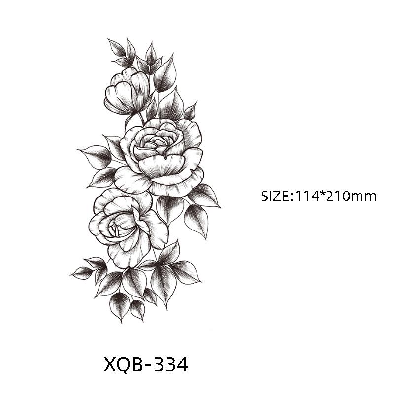 Waterproof Black & White Sketch Flower Half Sleeve Tattoo Stickers