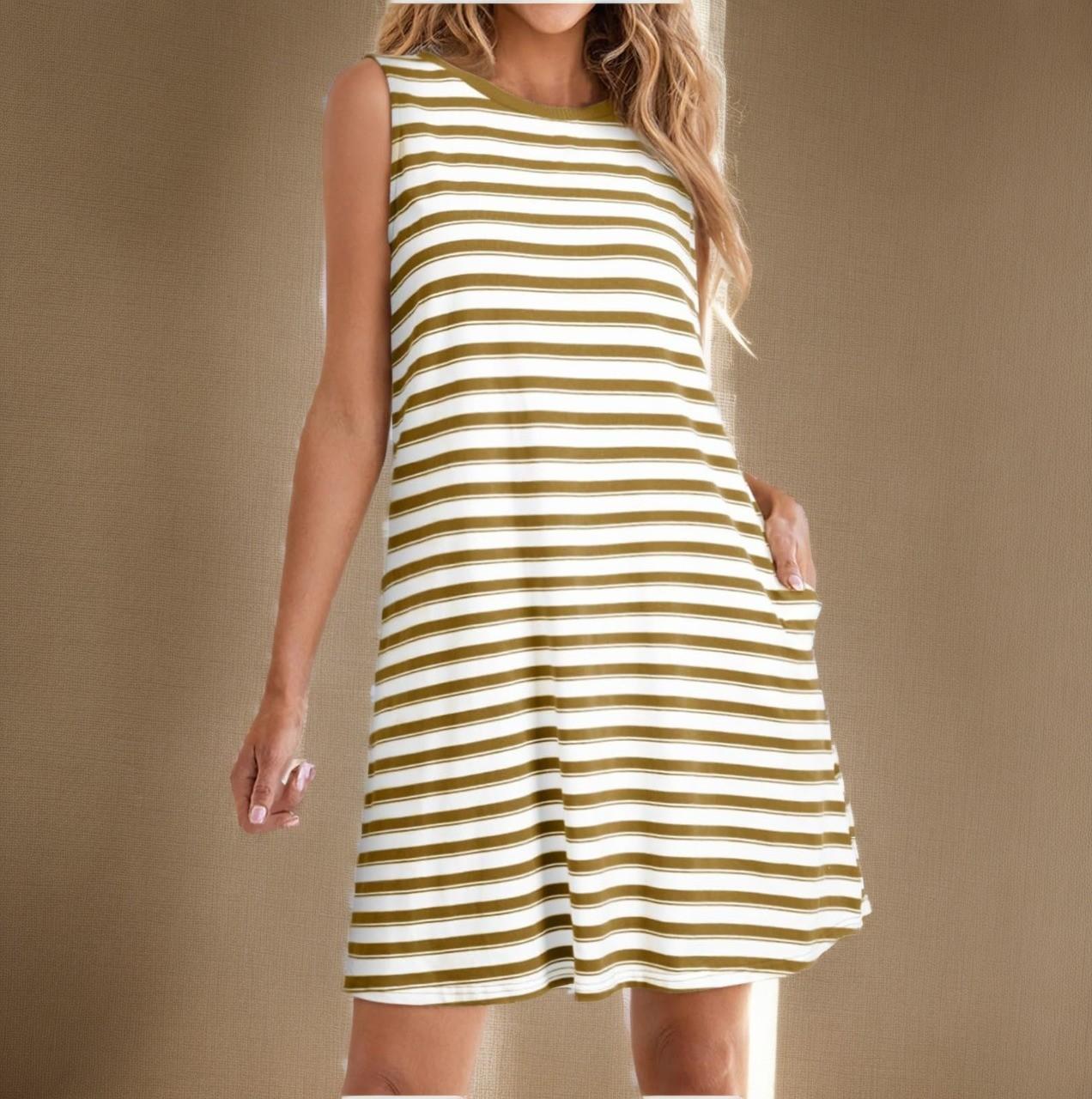 

Женское свободное удобное повседневное и модное платье без рукавов в полоску и клетку XL жёлтый