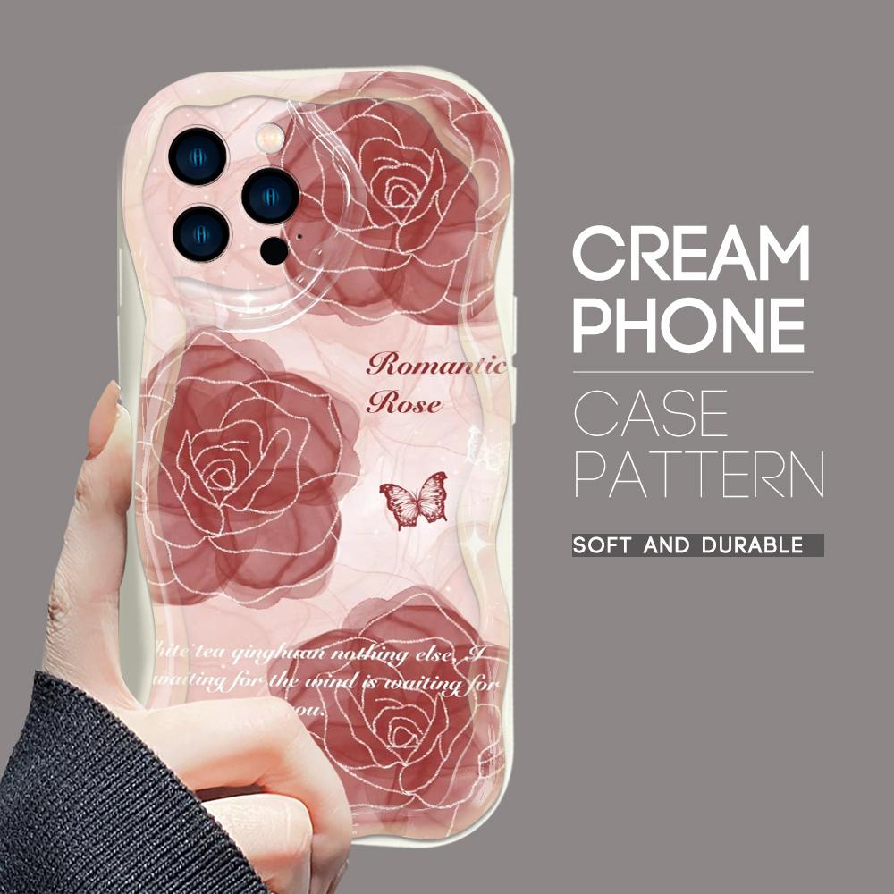 Pentru iPhone 16 15 14 13 12 Pro Max Samsung S24 Ultra S23 S22 Plus Redmi Note 13 Pro Rose Flowers Textura cremă Silicon moale Husă de protecție completă a lentilei