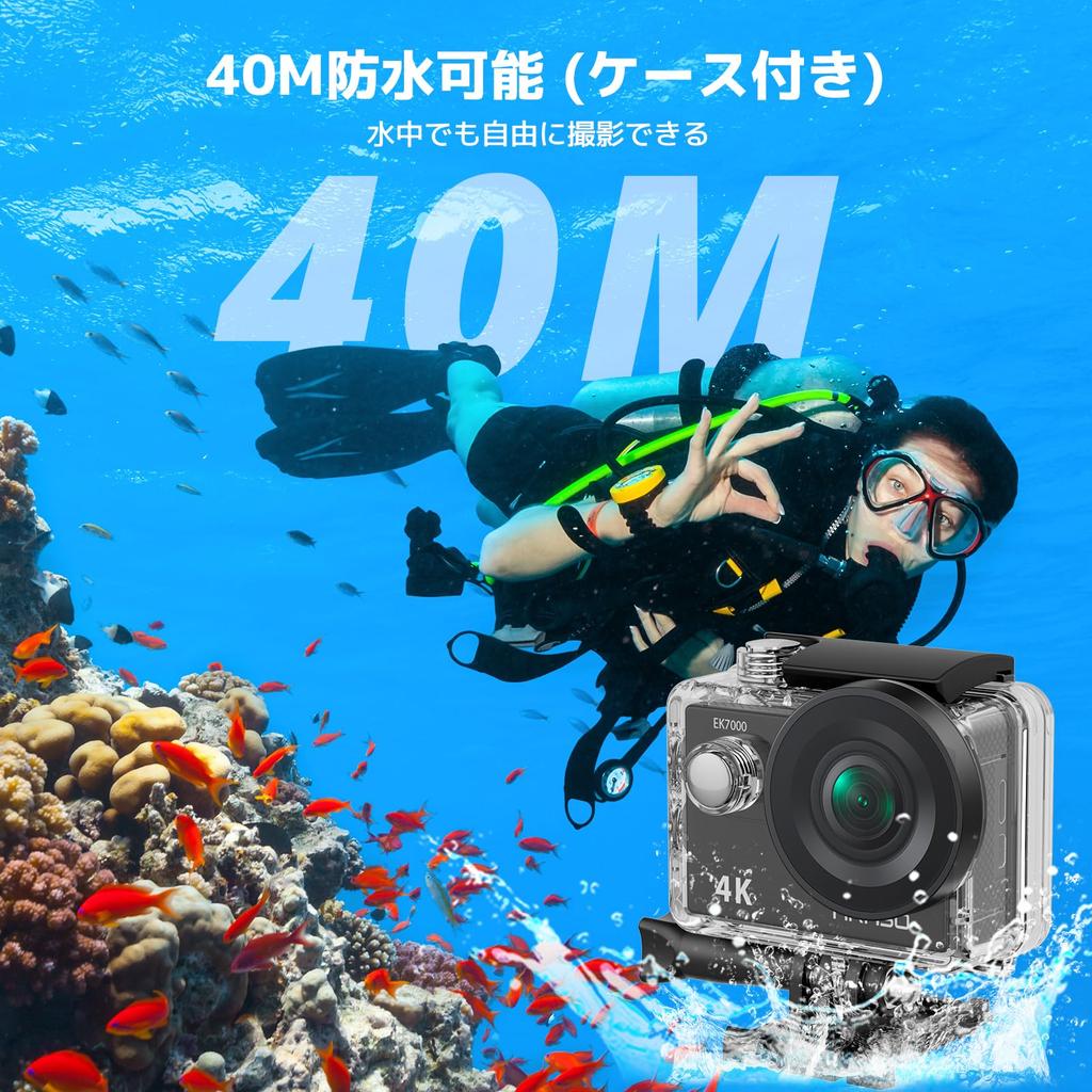 AKASO Action Camera EK7000 4K 20MP with 64GB Memory Underwater Camera with External 40M HDMI Remote Two 1050mAh and Wide Range of Accessories Card,