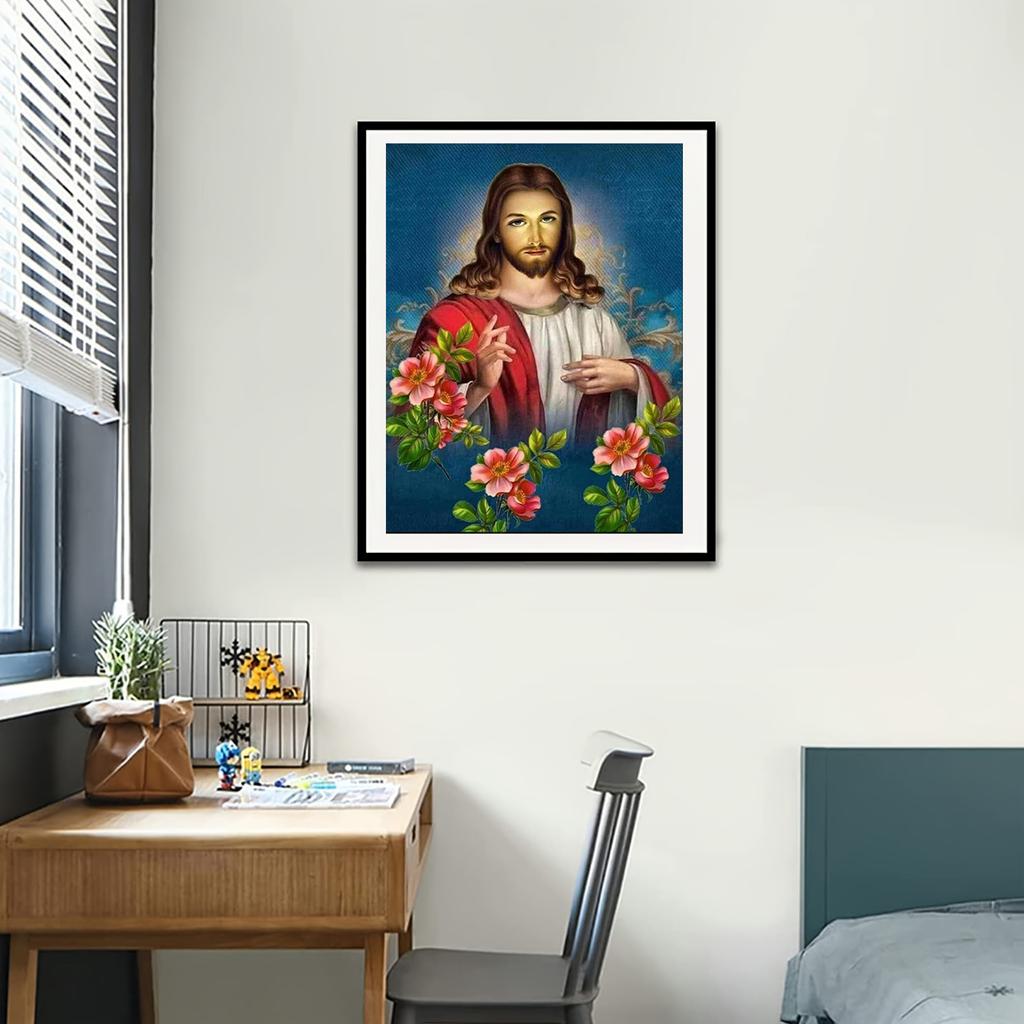 5D DIY Diamond Painting Jesus and Flowers Cross Stitch Kit Mosaic Diamond Embroidery Rose Full Round Square Drill Home Decoration