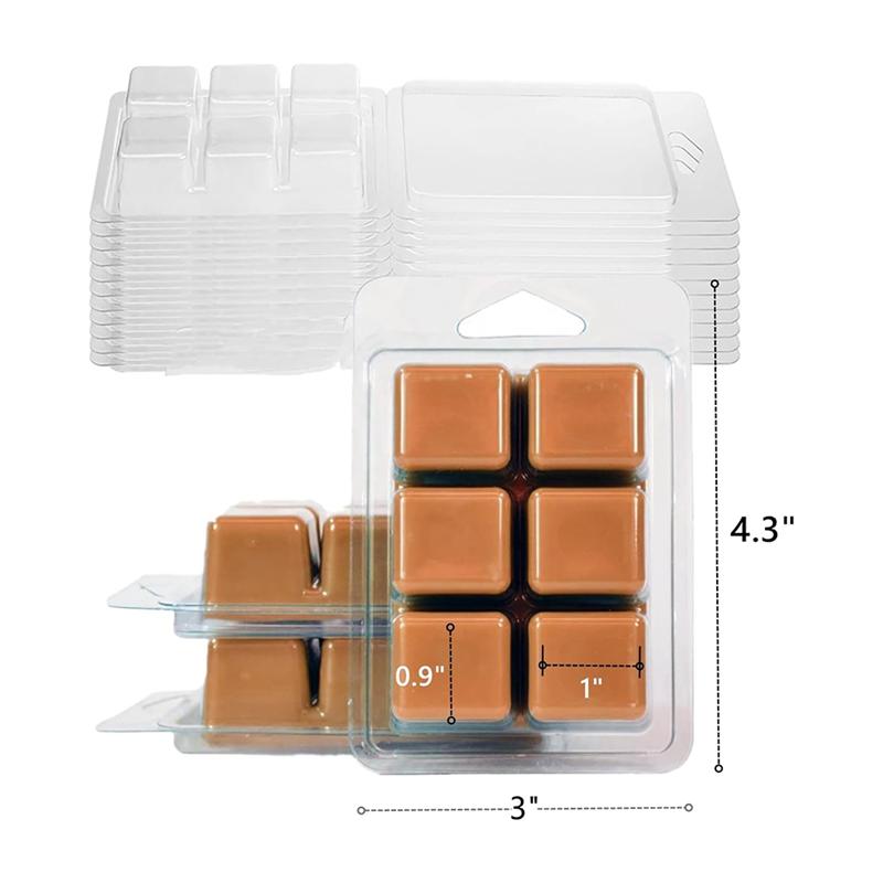 Plastic 120 Pack Clear Wax Melt Clamshell Mold, 6-Cavity Square Empty Molds Container