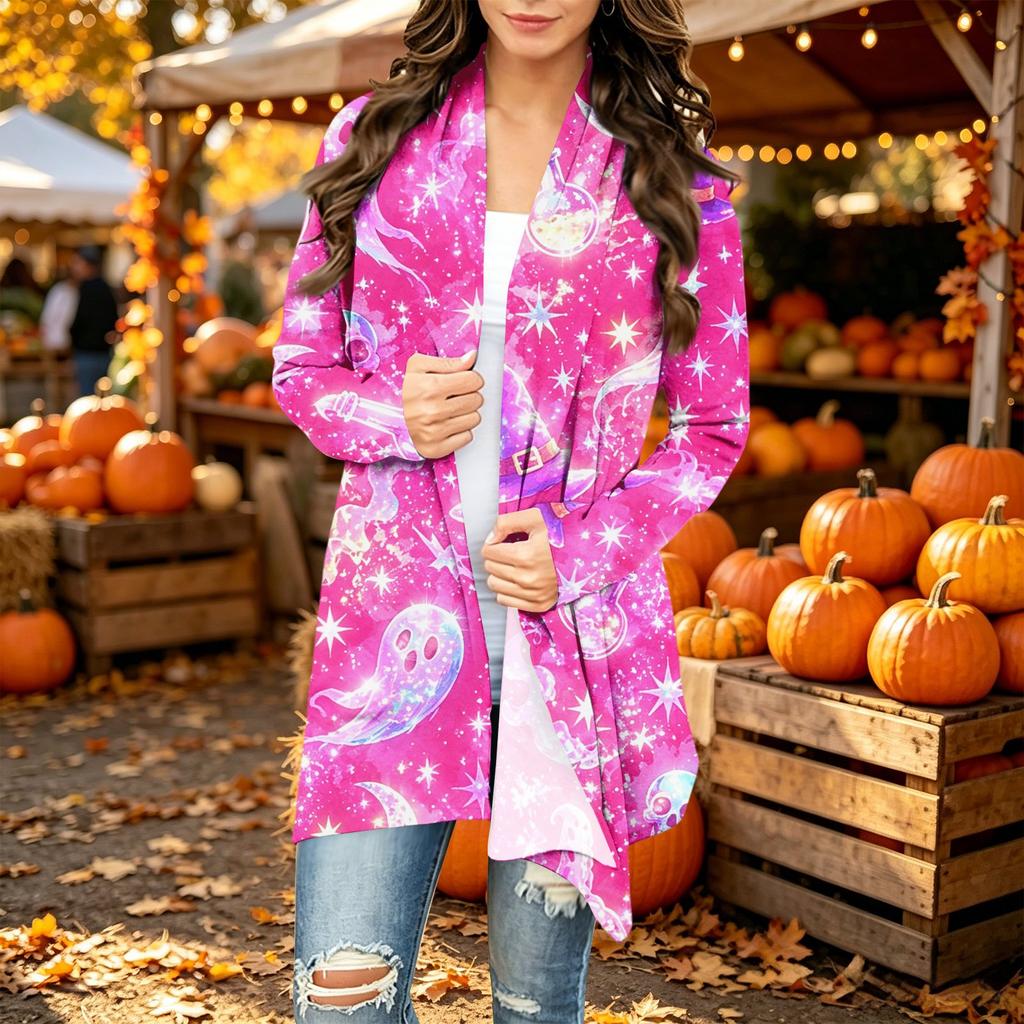 Damen Trendy Halloween-Print Langarm-Strickjacke Pullover für Lässige Herbstmode