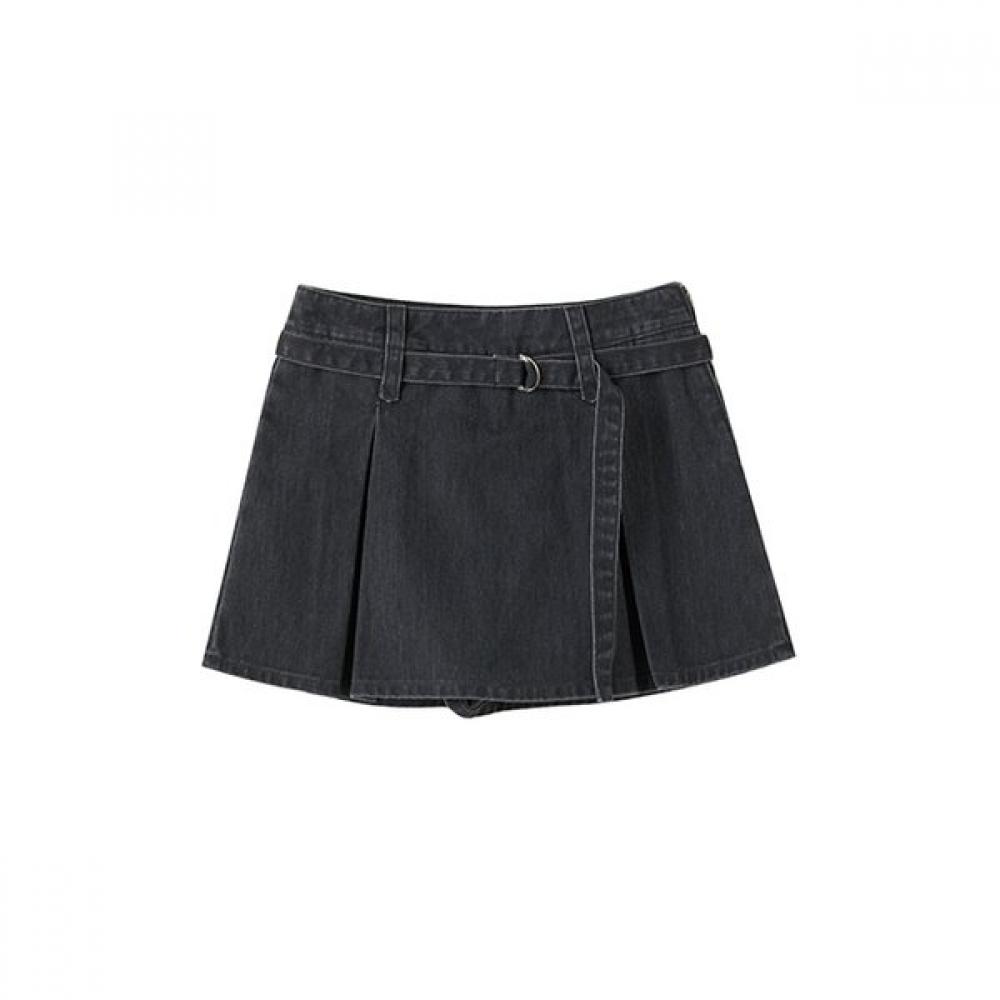 Lap Ruffle Tie Belt Denim Skirt Pants Ar1dp266 GE (gray)/M