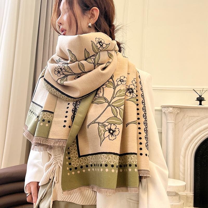 Winter Warm New Imitation Cashmere Scarf for Women Fresh and High End Spring Like Scarf Plus Velvet Windproof Shawl