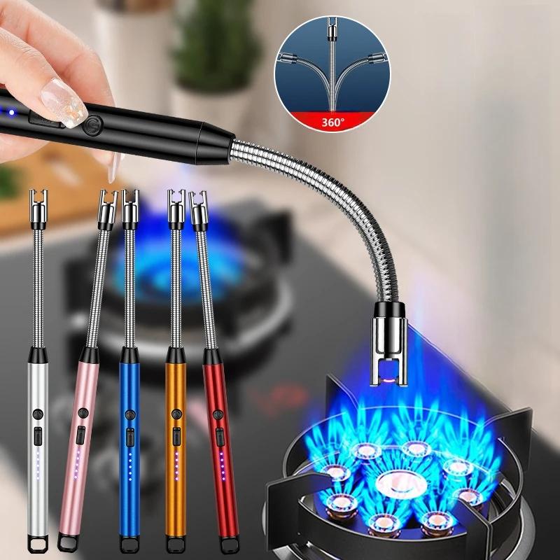 360° Use Long Hose Electric Pulse Plasma USB Arc Lighter Home Candle Kitchen Gas Stove Windproof Flameless Safety Ignition Gun