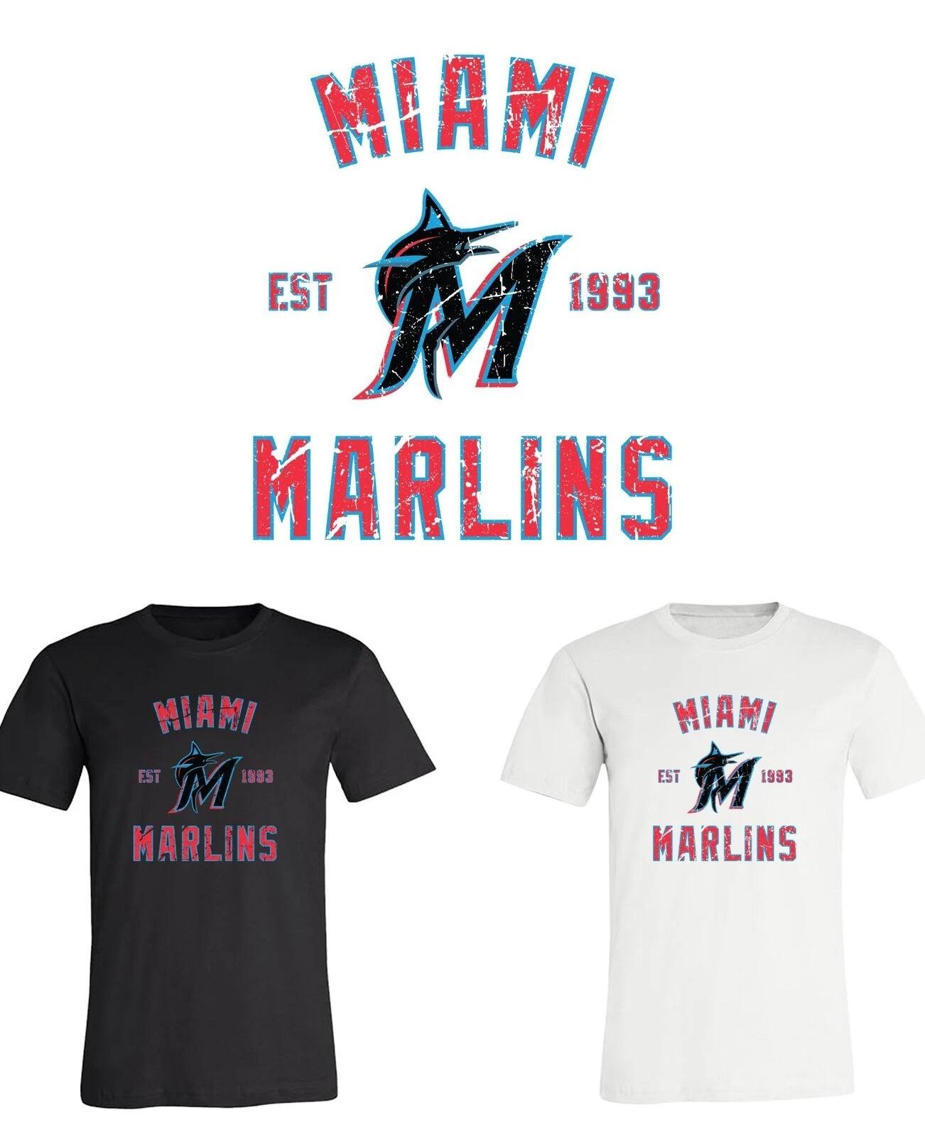 Miami Marlins Est Distressed logo T-Shirt Sizes Youth-Adult 6XL FAST Ship! 4XL
