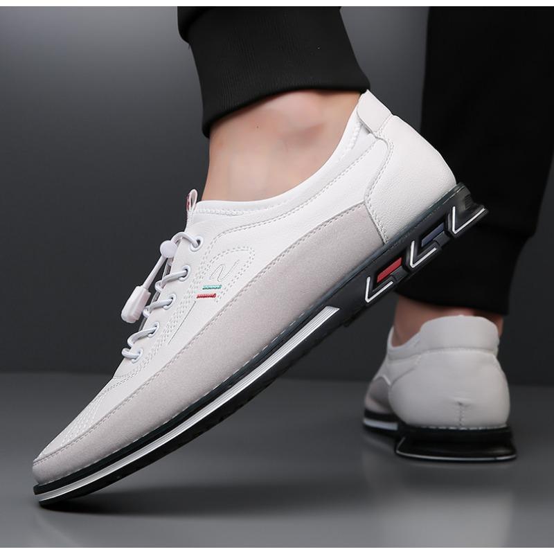 Pánské boty pro volný čas PLUS SIZE, svršek z kůže z mikrovlákna, prodyšná měkká podrážka nazouvací s elastickými tkaničkami pro venkovní chůzi a jízdu