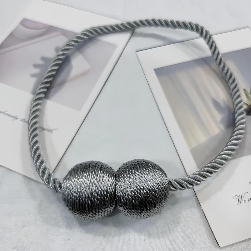 Modern Simple Magnetic Curtain Tieback with Cylindrical Three-Strand Rope Design, No-Punch Installation