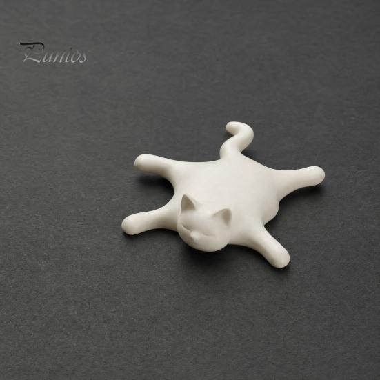 Adorno de Gato para Escritorio Impreso en 3D Figura Derritiéndose, Estatua Plana Perezosa Durmiendo con Acabado Blanco Mate, Diseño Amplio Suave Llamativo Estable