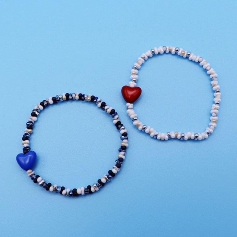 BONBEAU Herzpunkt niedliche Perlen Armband Blau rote Herzperlen Armband