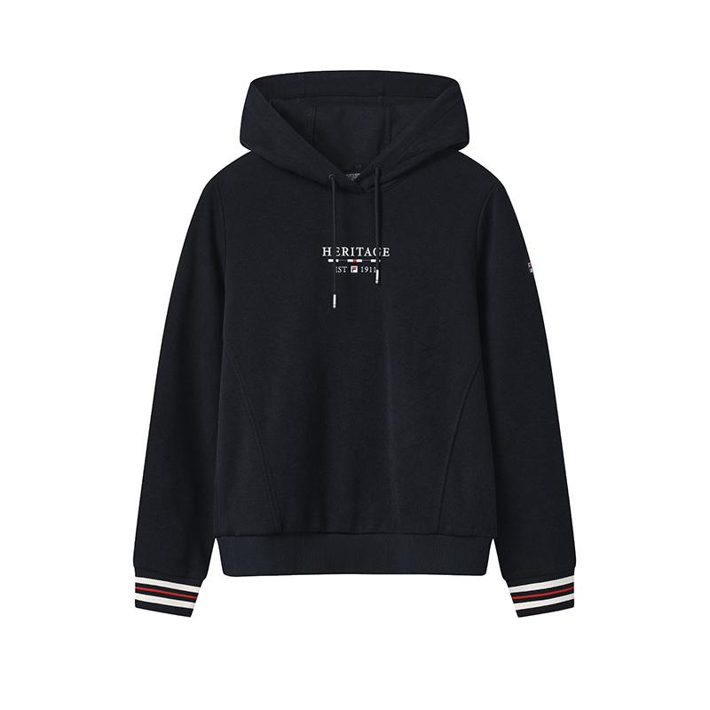 Fila Heritage Simple Classic Versatile Comfortable Structured Logo Knit Hoodie Women Hoodies Legendary-Blue F11W548201FNV