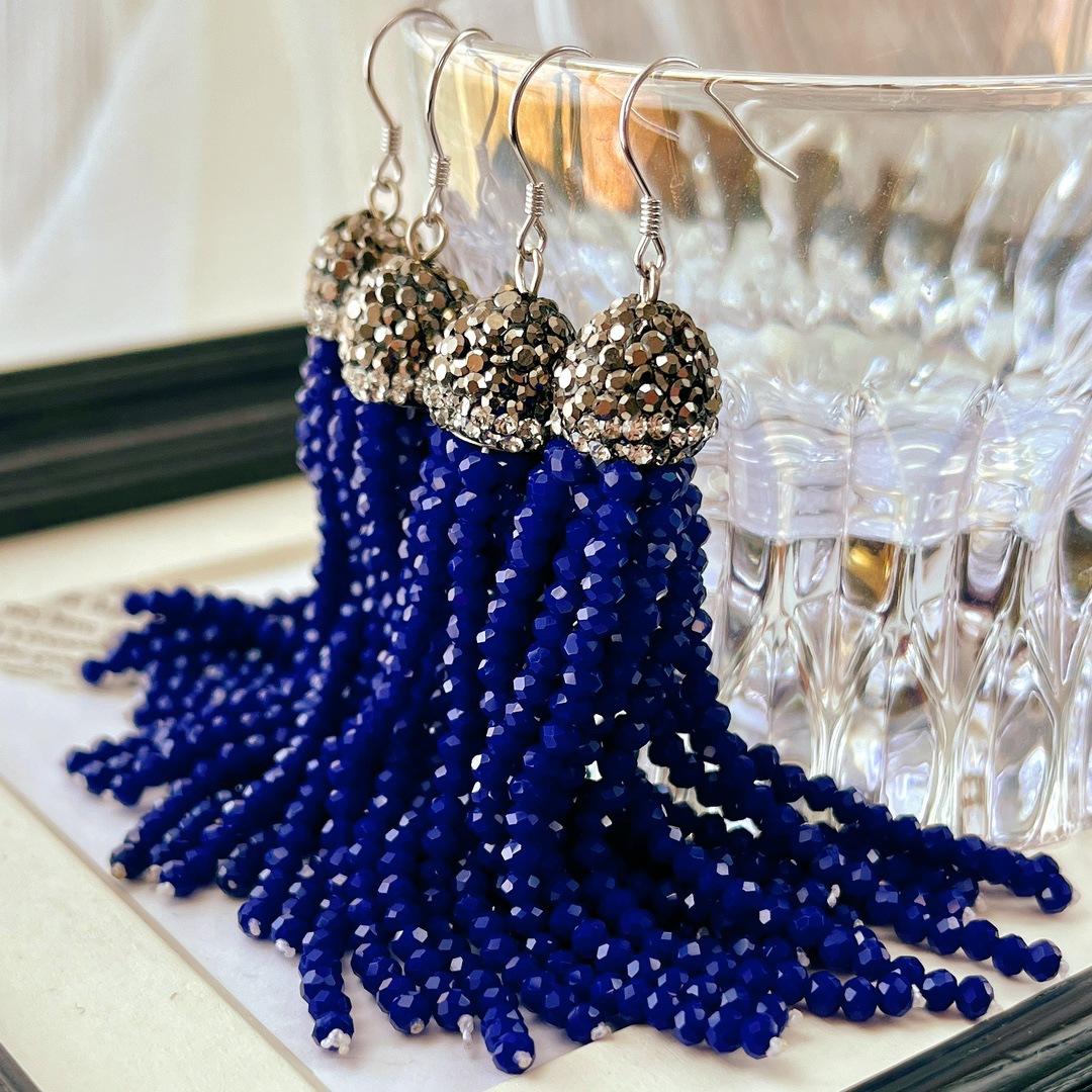 925 Ear Hook Design Sense Summer Colorful Artificial Crystal Tassel Earrings