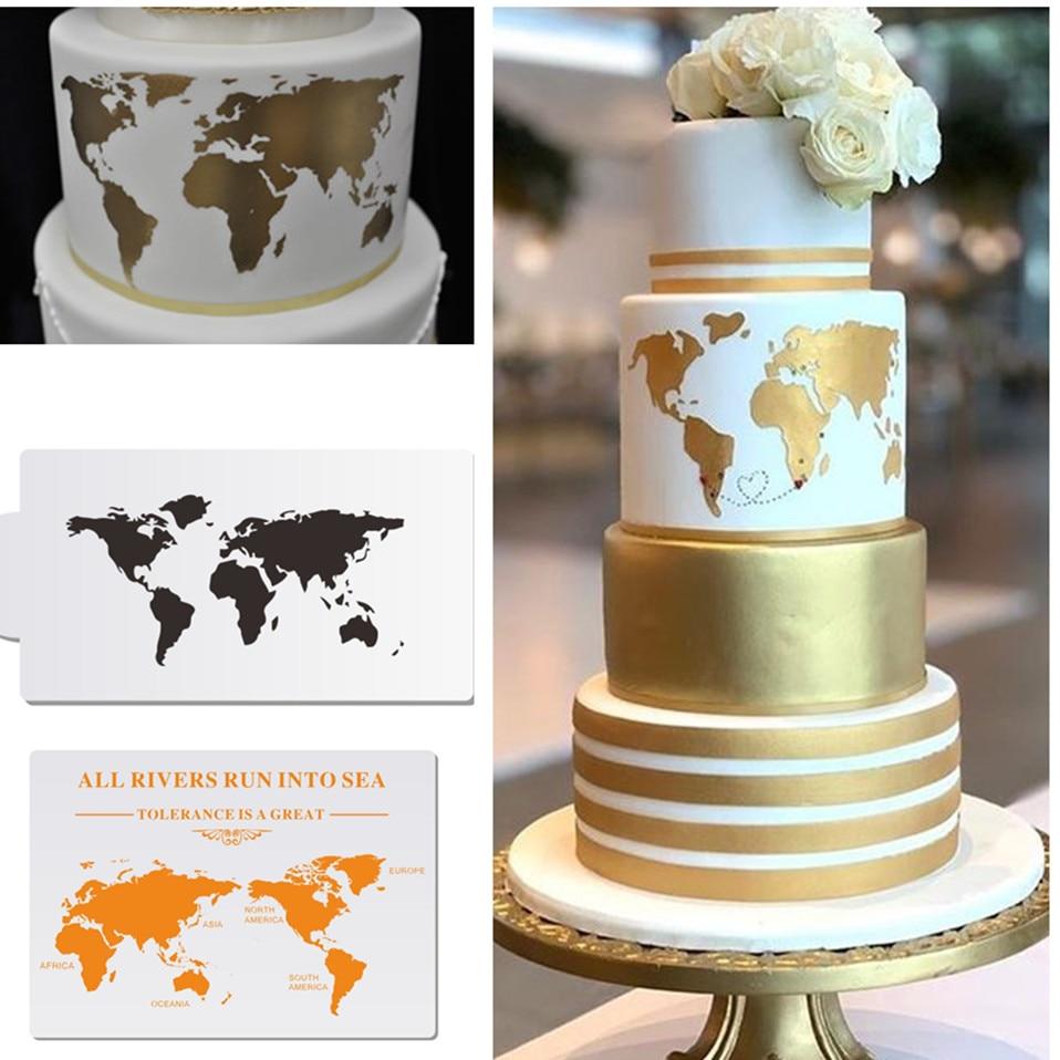 World Map Design Cake Pochoir Gateau Plastique Border Pochoirs Diy Dessin Modele De Dentelle Cake Cake Cake Decorating Tool Bakeware Acheter A Prix Bas Livraison Gratuite Avis Reels Avec Des Photos