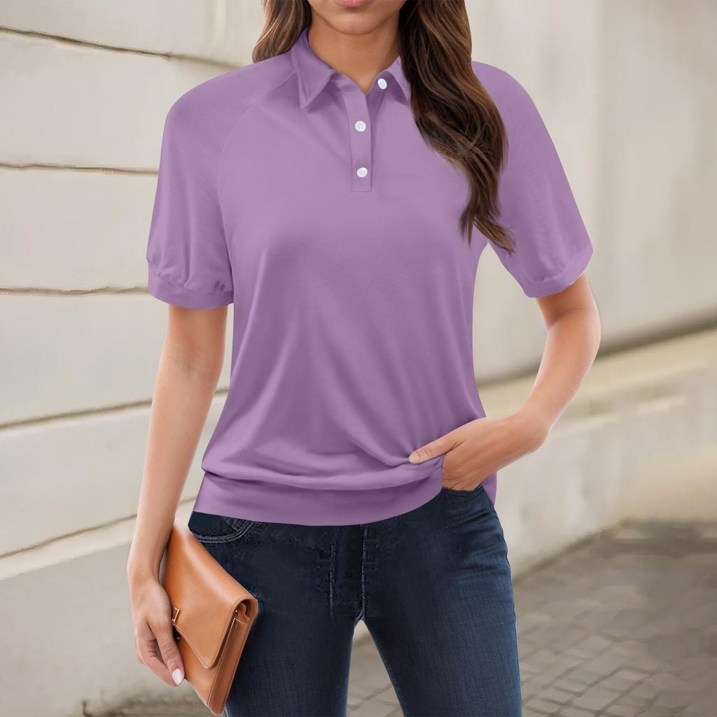 Maglietta casual da donna con stampa floreale, scollo a V, manica corta, bottoni decorativi