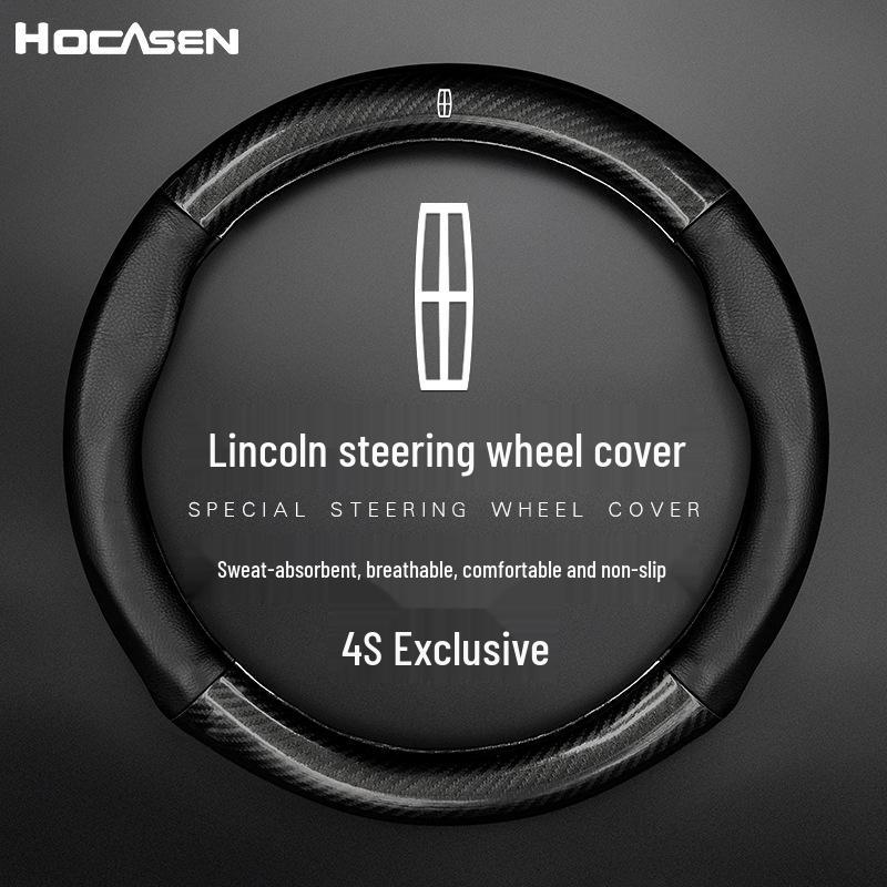 Lincoln Genuine Leather Steering Wheel Cover for MKZ, MKC, MKT - All-Season, Universal Fit