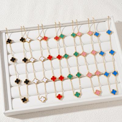 7 Bloemen 13mm Dubbelzijdig Titanium Staal Klavertje Vier Ketting Verkleurt Niet 18k Lichte Luxe Dames Ketting