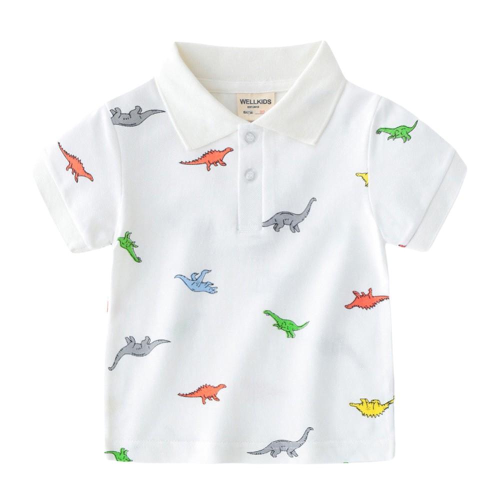 

Летние футболки с принтом динозавра для мальчиков, школьная детская одежда, хлопковые спортивные футболки с короткими рукавами и отложным воротником на пуговицах, размер 1–7 лет 110