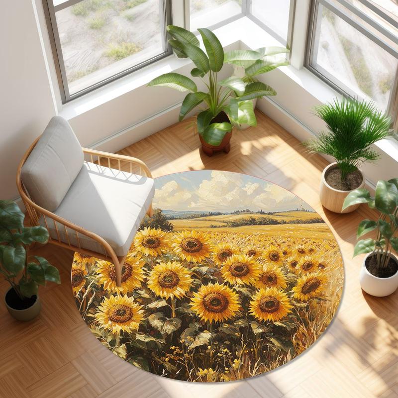 Sunflower Rugs Sofa Table Non-slip Round Carpets Chair Floor Mat Gift Child Play Mat Rug Living Room Bedroom Carpet Home Decor