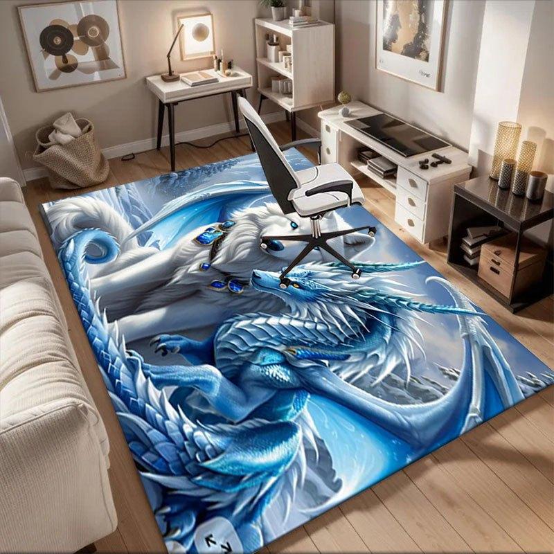 

Snow Wolf and Ice Dragon Fantasy Art Print Office Mat Perfect for Home Decor Office Desk Chair Rugs Chair Carpet for office Polyester Chair 60cm by 90cm