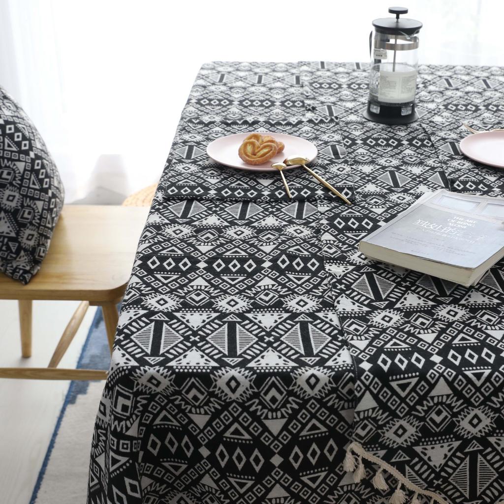 Kitchen Dinning Room Wrinkle Free Tassel Indoor and Outdoor Exquisite Fabric Cotton Linen Rectangle Tablecloths
