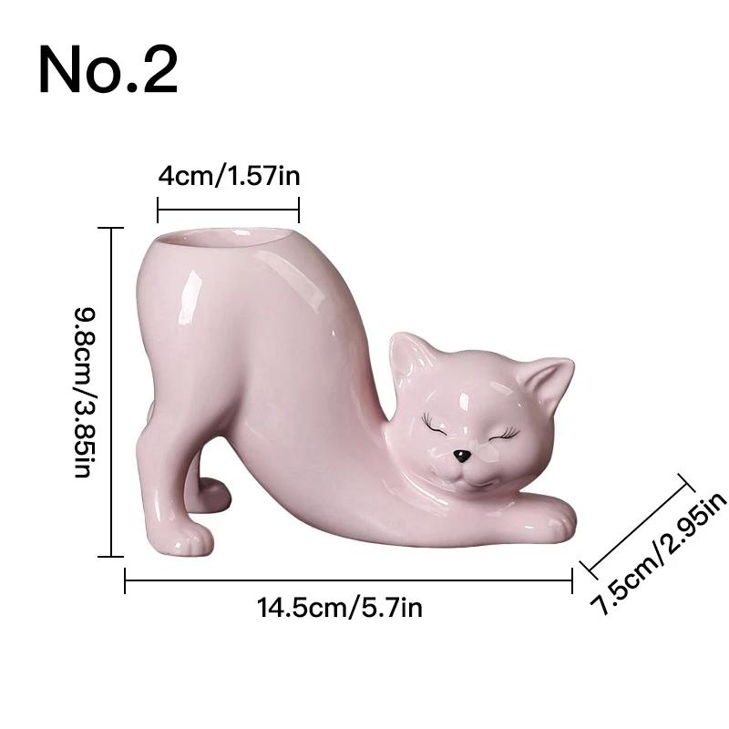 Cartoon Cat Flower Pot Vase Cute Cat Tail Succulent Planting Pots Porcelain Flower Vase Flowerpot Home Decoration Accessories
