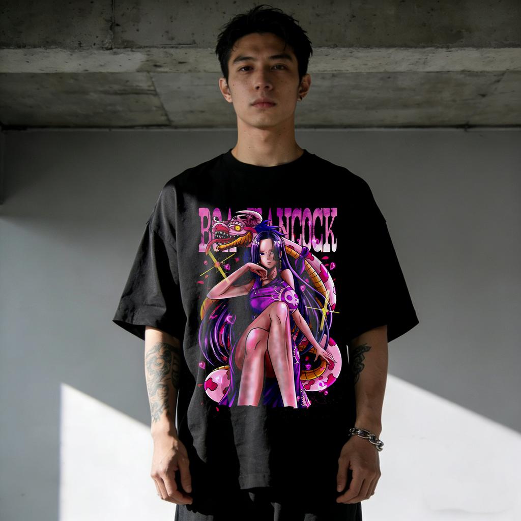 One Piece Boa Hancock Print Cotton T-shirt Summer Anime Men Women 2026 Short-sleeved Retro Harajuku Y2K Streetwear Tee Tops