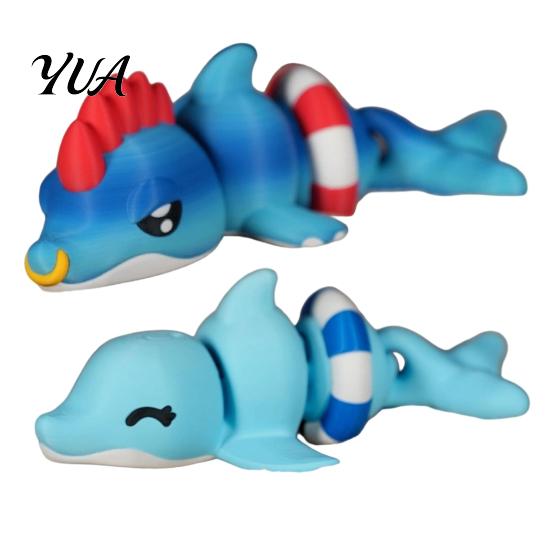 Marine Animal Toy 3D Printed Articulated Dolphin Figurine, Swim Ring Fidget Toy, Sea Flexible Joints Decor for Backpack Handbag Purse Charm