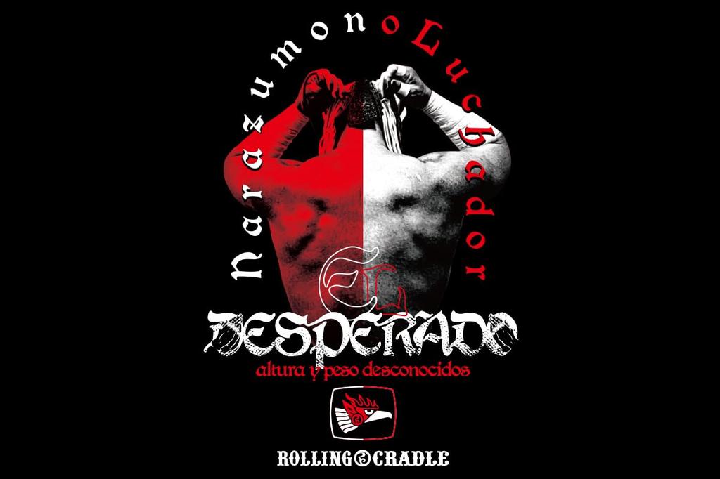 New Japan Pro-Wrestling El Desperado x ROLLING CRADLE Kollaborations-T-Shirt, Schwarz x Weiß x Rot, Größe S (6729104056)