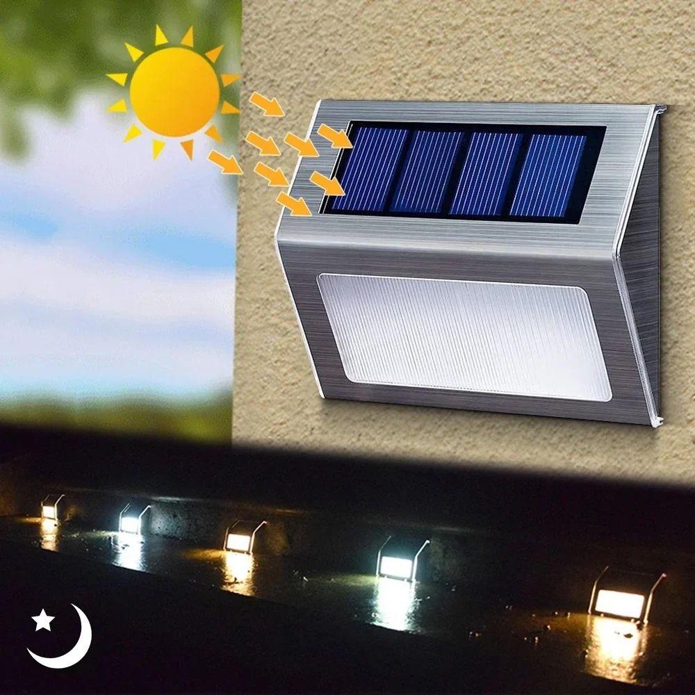 2Pcs White/Warm Light Stainless Steel Stair Lamp Energy Saving Solar Deck Lights  Fence Wall