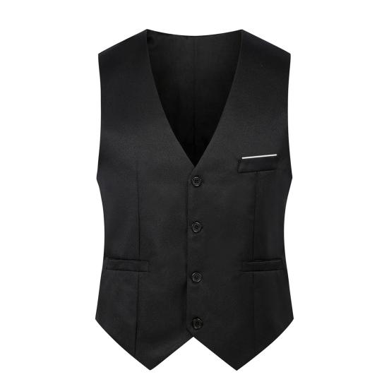Men Waistcoat Solid Color Single-breasted V Neck Sleeveless Spring Vest for Work