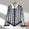 Fashion Elegant Long Sleeved Embroidered Lace Shirt New Lapel Loose and Thin Single-breasted Casual Blouse Female Simple Women's Irregular Top 3504