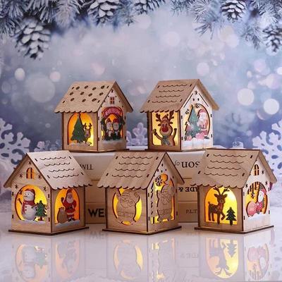 Christmas Home Decoration  LED Luminous Wood House Ornaments Crafts Christmas Tree Holiday Gifts