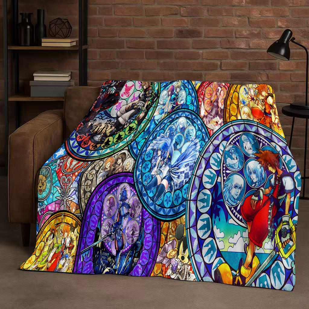 Sanrio Kingdom Hearts Kreslená hra Mickey Mouse Flanelová deka, ultra měkký plyšový přehoz do ložnice, postele, pohovky, vánoční dárek