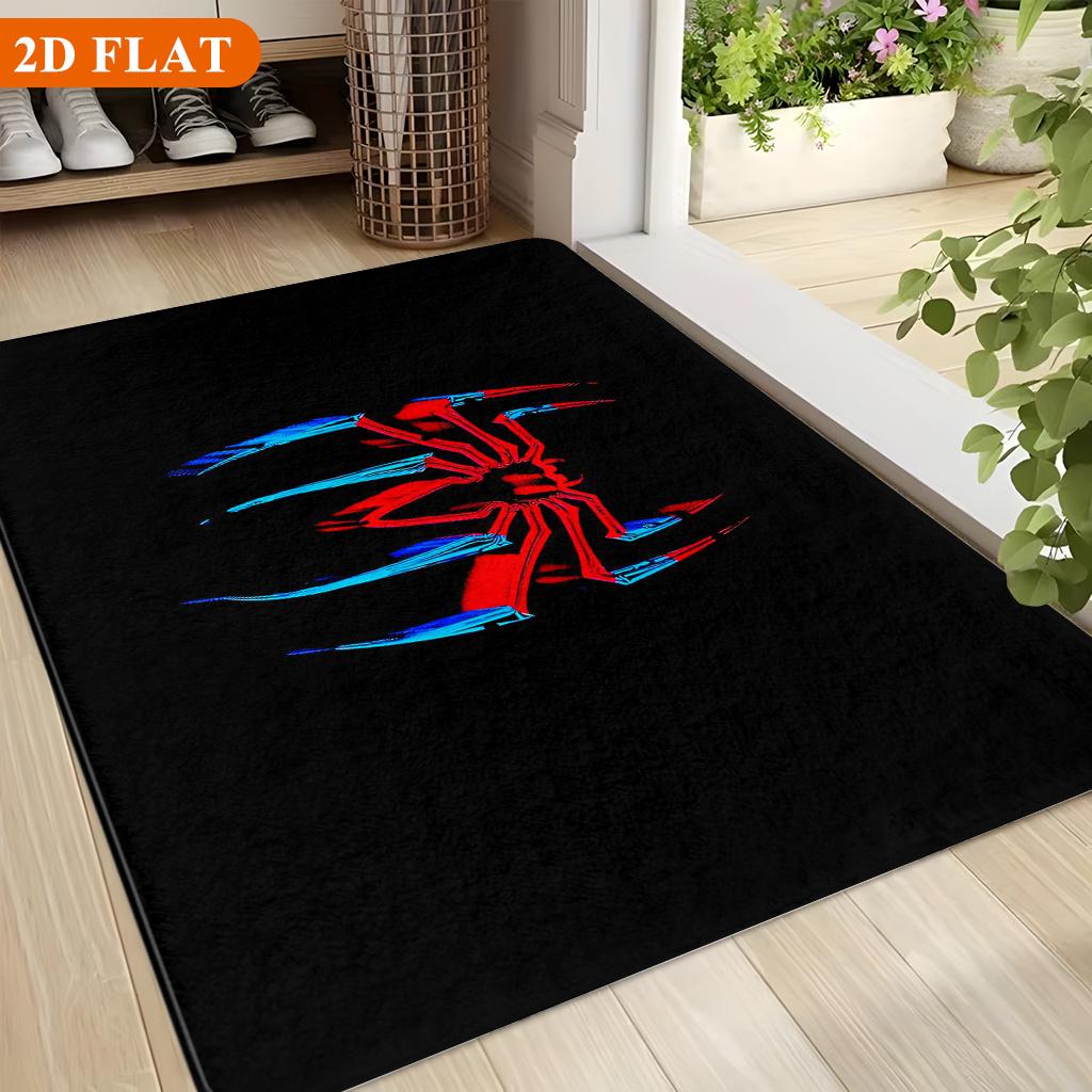 Bath Mat 1pc, Spider Red Blue Logo, MARVEL Flannel Rectangular Mat, Bathroom Non-Slip Entrance Mat, Fun Door Decoration Mat, H